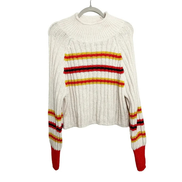 Urban Outfitters Josie Pullover Sweater Striped Ivory Size Large - Picture 2 of 6